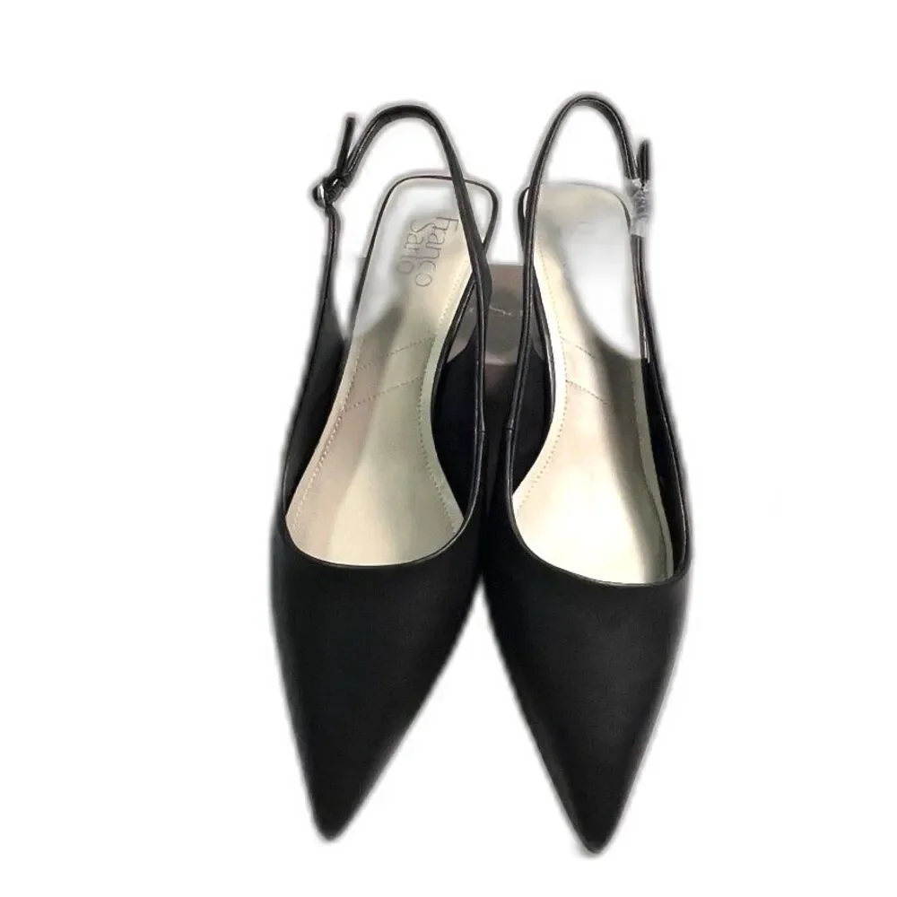 Franco Sarto Jaden Black Leather Kitten Slingback Heels  SZ 11 NEW